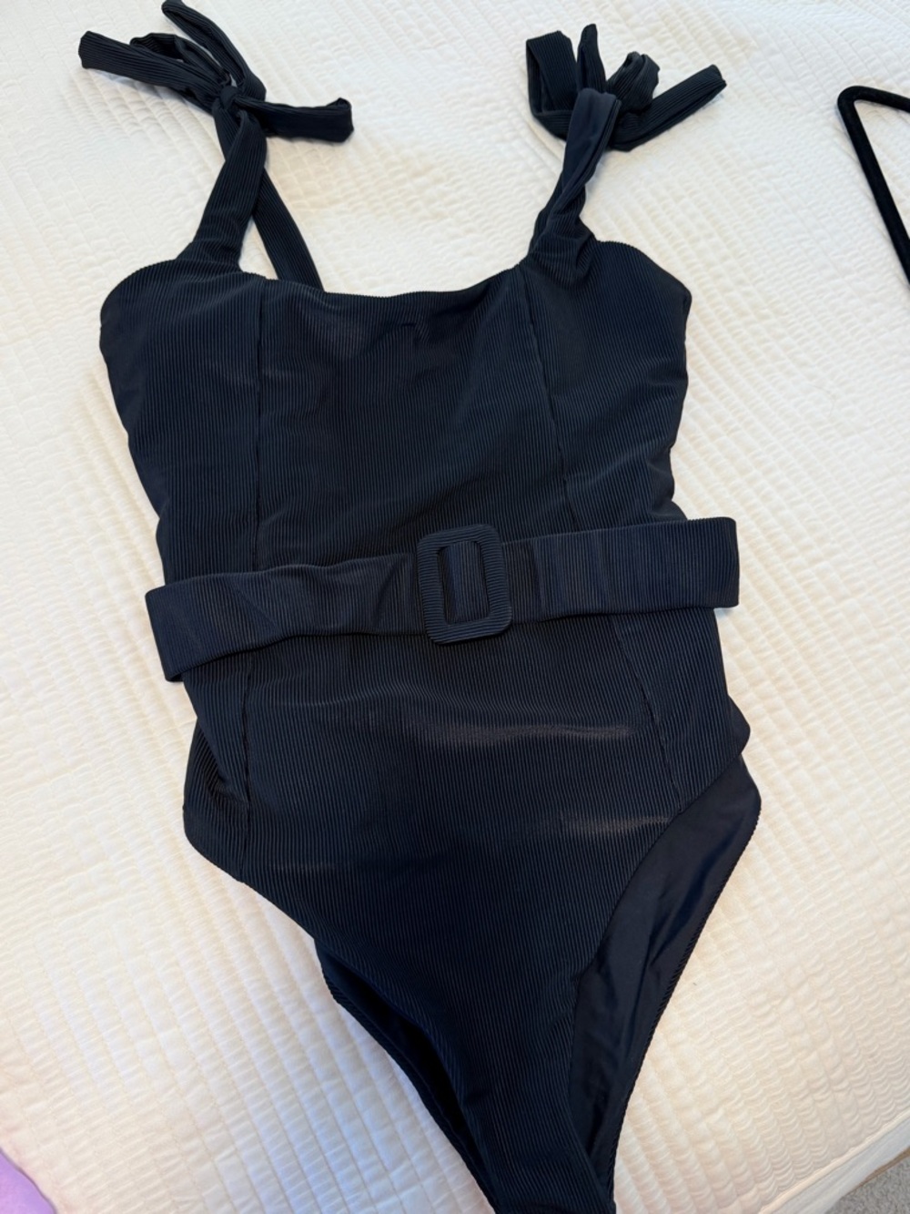 Beach Riot Black Ribbed One-Piece Swimsuit with Tie Straps